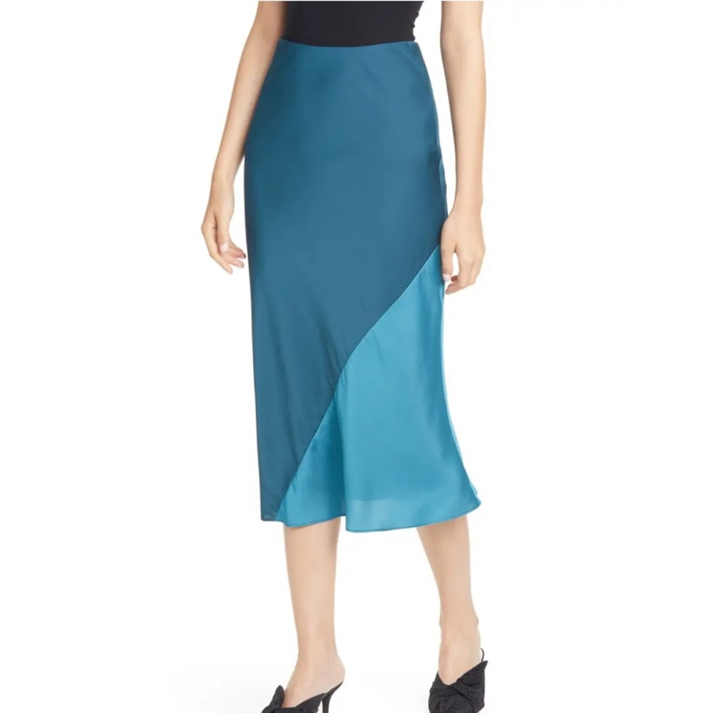 Rebecca Taylor Teal Two-Tone Silk Midi Skirt